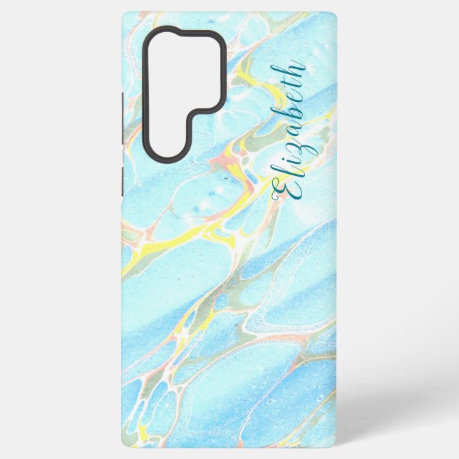 Blue and Gold Print Summer Modern Custom Name Samsung Galaxy Case (Back)