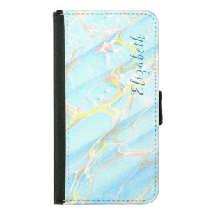 Blue and Gold Print Summer Modern Custom Name Samsung Galaxy S5 Wallet Case