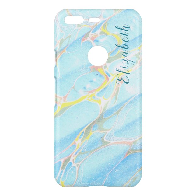 Blue and Gold Print Summer Modern Custom Name Uncommon Google Pixel Case (Back)