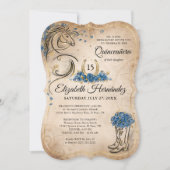 Blue and Gold Quinceanera Rustic Horse Birthday Invitation (Front)