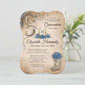 Blue and Gold Quinceanera Rustic Horse Birthday Invitation (Standing Front)