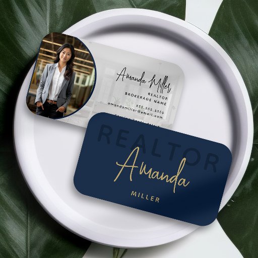 Customizable Blue and Gold Realtor Broker Real Estate Agent Business Card