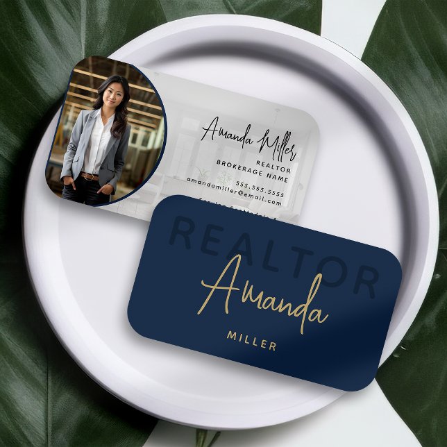 Blue and Gold Realtor Broker Real Estate Agent Business Card (Creator Uploaded)