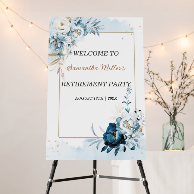 Blue and Gold Retirement Party Welcome  Foam Board (In Situ (Stand))