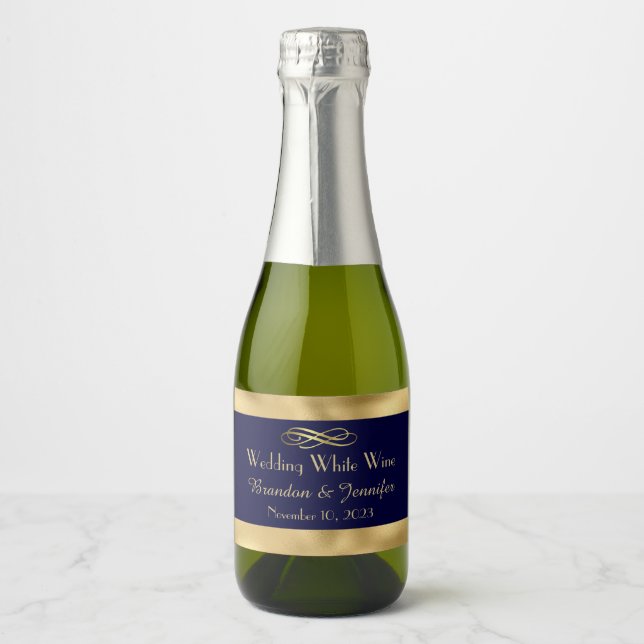 Blue and Gold Round Wine  Sparkling Wine Label (Front)