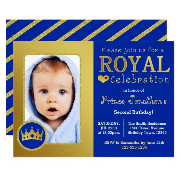 Blue And Gold Royal Prince Birthday Party Photo Card