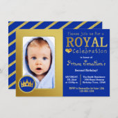 Blue and Gold Royal Prince Birthday Party Photo Invitation (Front/Back)