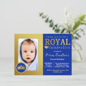 Blue and Gold Royal Prince Birthday Party Photo Invitation (Standing Front)