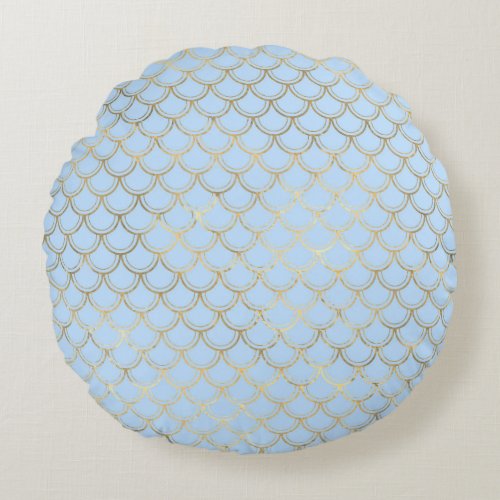 Blue and Gold Scale design Round Pillow