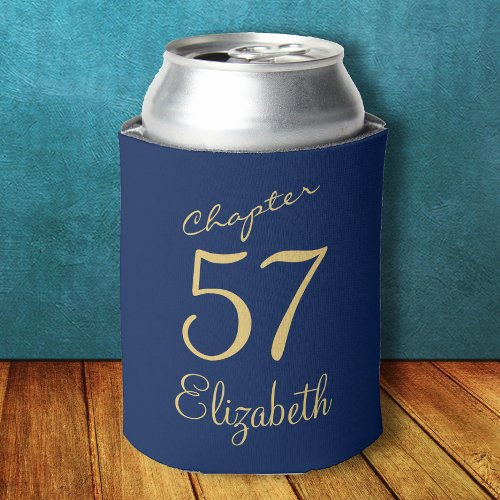 Blue and Gold Script Add Name And Age Birthday Can Cooler