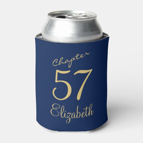 Blue and Gold Script Birthday Can Cooler