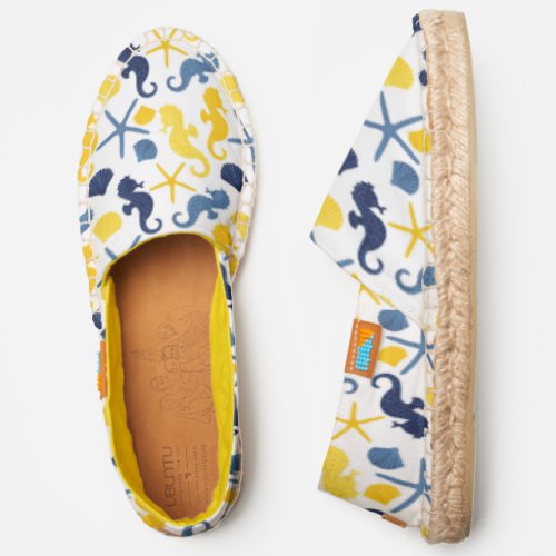 Blue and Gold Seahorse Nautical Pattern Espadrilles