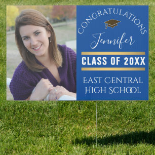 Blue and Gold Senior Photo Outdoor Graduation  Sign
