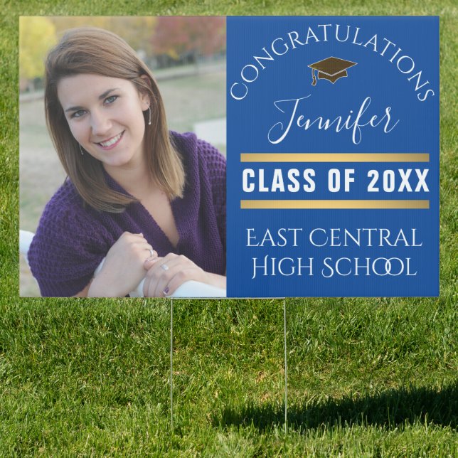 Blue and Gold Senior Photo Outdoor Graduation  Sign (Insitu)