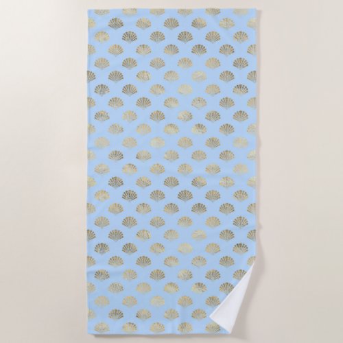 Blue and Gold Shell design Beach Towel