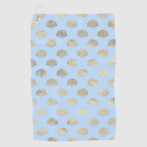 Blue and Gold Shell design Golf Towel