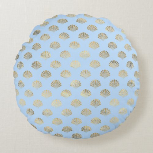 Blue and Gold Shell design Round Pillow