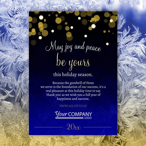 Blue and Gold Shimmery Lights Company Christmas Foil Holiday Card