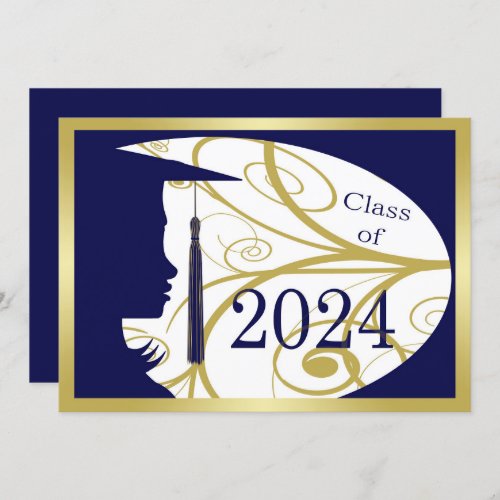 Blue and Gold Silhouette 2024 Graduation Party Invitation