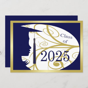 Blue and Gold Silhouette 2025 Graduation Party Invitation