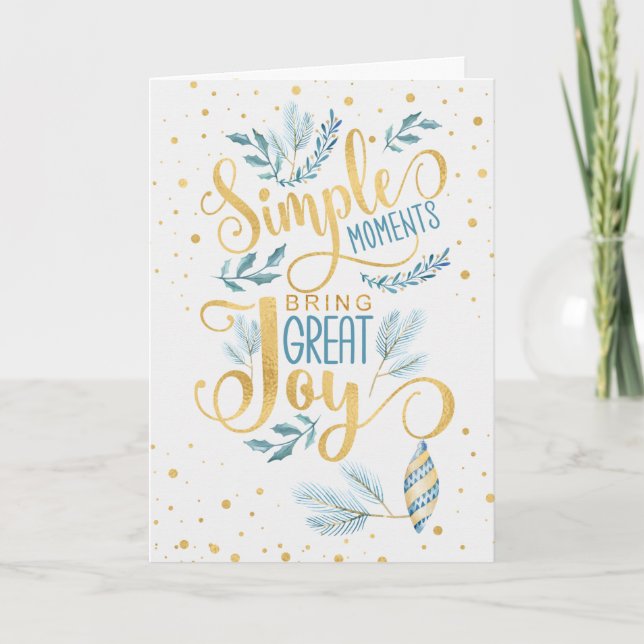 Blue and Gold Simple Moments Bring Great Joy Holiday Card (Front)