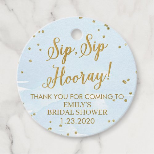 Blue and Gold Sip Sip Hooray Bridal or Baby Shower Favor Tags