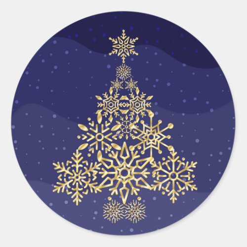 Blue and Gold Snowflake Tree Christmas Sticker