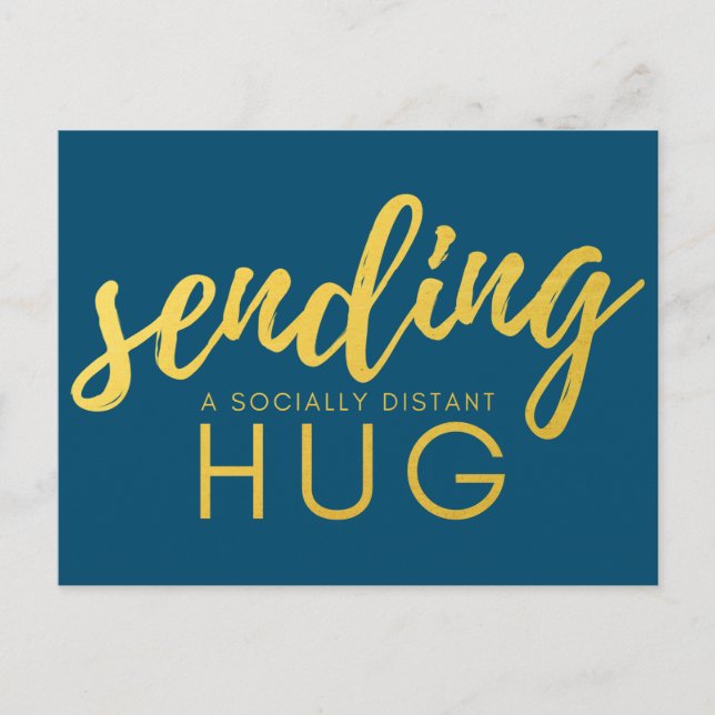 Blue and Gold Social Distancing Hug Postcard (Front)