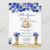 Blue and Gold Spanish Boot Charra Quinceanera Invitation (Front/Back)