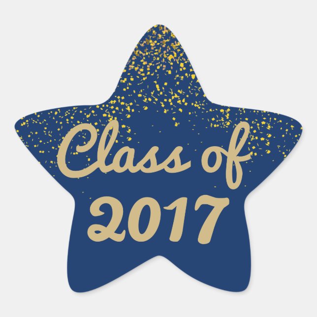 Blue and Gold Sparkle Graduation Star Sticker 2017 (Front)