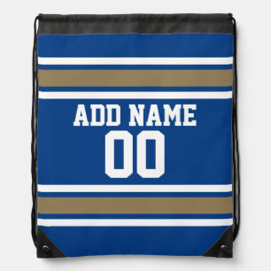 Blue and Gold Sports Jersey Custom Name Number Drawstring Bag