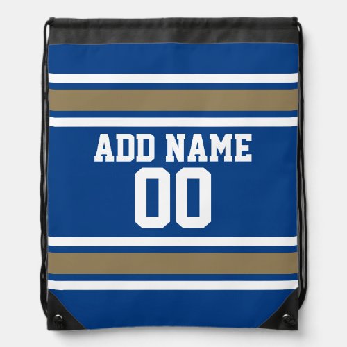 Blue and Gold Sports Jersey Custom Name Number Drawstring Bag