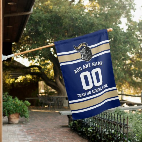 Blue and Gold Sporty Stripes and Mascot House Flag