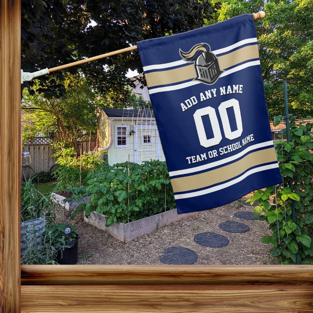 Blue and Gold Sporty Stripes and Mascot House Flag (Creator Uploaded)