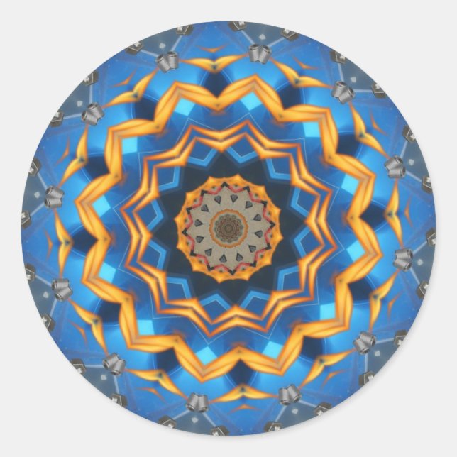 Blue and Gold Star Classic Round Sticker (Front)