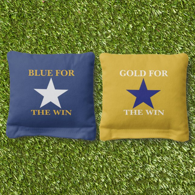 Blue and Gold Star Cornhole Bags (Grass)