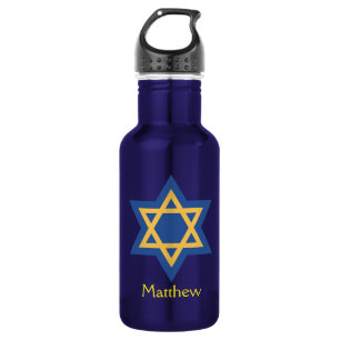 Blue and Gold Star of David Stainless Steel Water Bottle