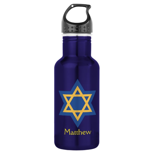 Blue and Gold Star of David Stainless Steel Water Bottle (Front)