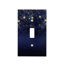 Blue and Gold Starry Night Glitter Sparkle Stars Light Switch Cover
