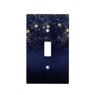 Blue and Gold Starry Night Glitter Sparkle Stars Light Switch Cover