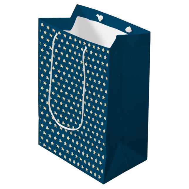 Blue and Gold Stars Christmas  Medium Gift Bag (Front Angled)