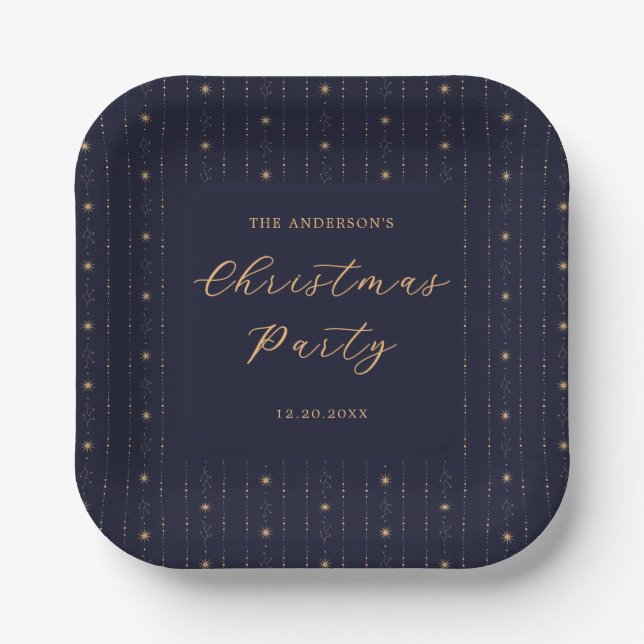 Blue And Gold Stars Christmas Party Paper Plates (Front)