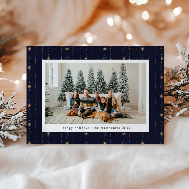 Blue And Gold Stars Wallpaper Photo Holiday Card | Zazzle