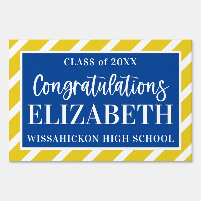 Blue and Gold Striped Graduation Lawn Sign (Front)