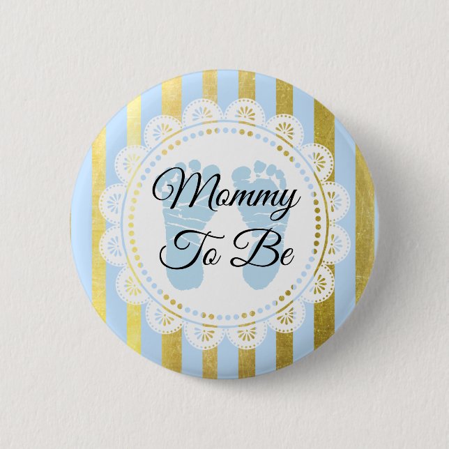 Blue and Gold Striped Mommy to Be Button (Front)