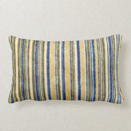 Blue And Gold Striped Pillow