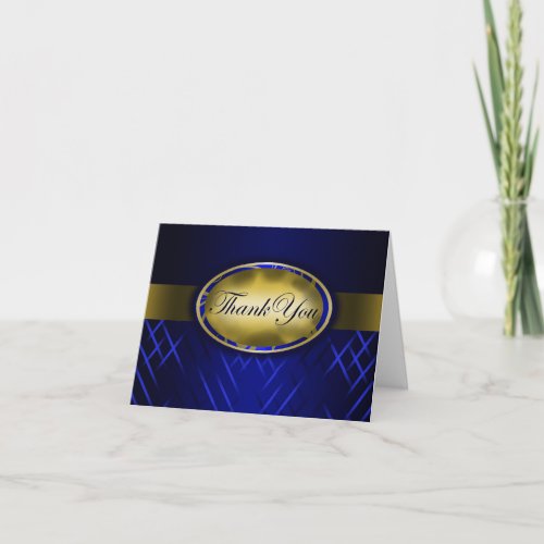 Blue and Gold Striped Thank You Card