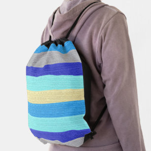 Blue and Gold Stripes Drawstring Bag