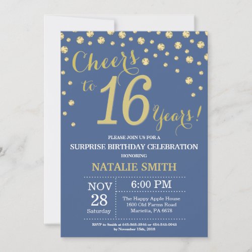 Blue and Gold Surprise 16th Birthday Diamond