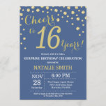 Blue and Gold Surprise 16th Birthday Diamond Invitation<br><div class="desc">Surprise 16th Birthday Invitation with Blue and Gold Glitter Diamond Background. Gold Confetti. Kids Birthday. Teen Teenage Boy or Girl Birthday. For further customization,  please click the "Customize it" button and use our design tool to modify this template.</div>